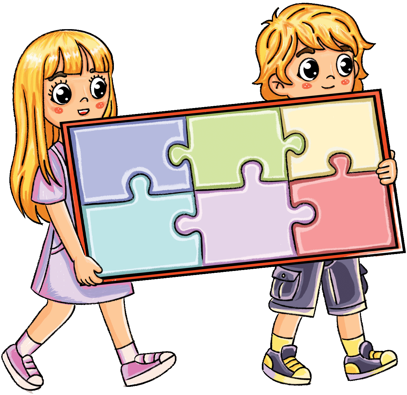 Kids holding puzzle with Contact, Blogs and Events